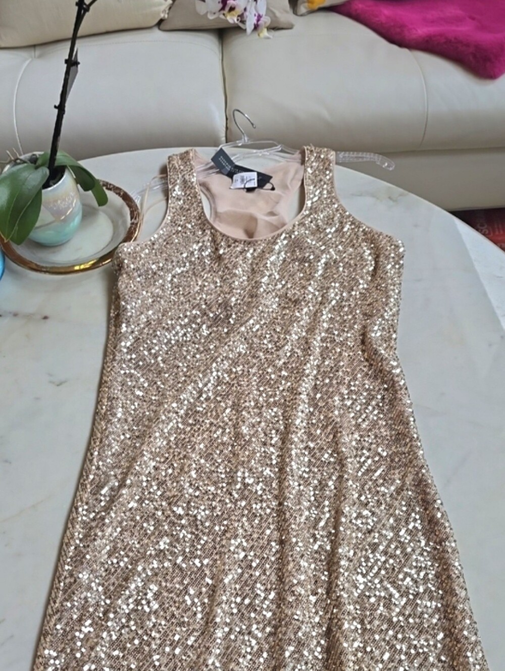 NWT Banana Republic Rose Gold Sequin Racerback Midi dress Size MT